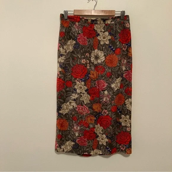 VTG Talbots Long Linen Skirt Sz.12 Green Floral Lined Cottagecore Pockets - Picture 1 of 8